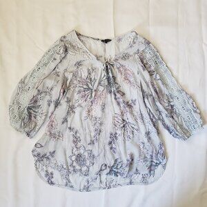 Unique Spectrum 3X Plus white boho peasant style blouse crochet sleeve spring